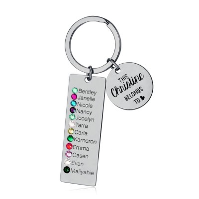 Personalized This Grandma Mom Grandpa Belongs to 8-15 Children Names with Birthstones Keychains