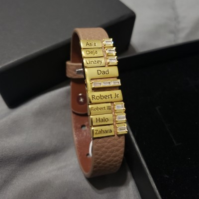 Bracelet Prénom Personnalisé pour Homme avec Nom d'Enfant Gravé pour Papa