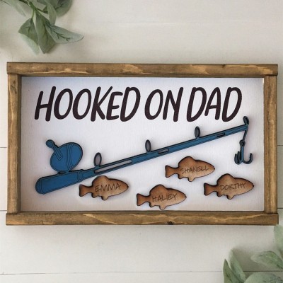 Hooked on Daddy Personalized Fishing With Kids Name Gift For Father's Day