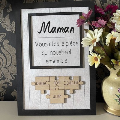 Cadeau de fête des mères personnalisé maman, vous êtes la pièce qui nous tient ensemble Puzzles pièces nom signe décoration murale