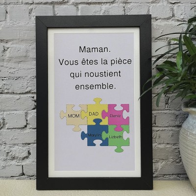 Cadeau de fête des mères personnalisé maman vous êtes la pièce qui nous tient ensemble Puzzles pièces nom signe décor à la maison