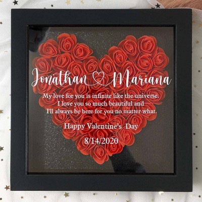 Boîte à ombres à fleurs personnalisée avec nom pour anniversaire de mariage Saint-Valentin