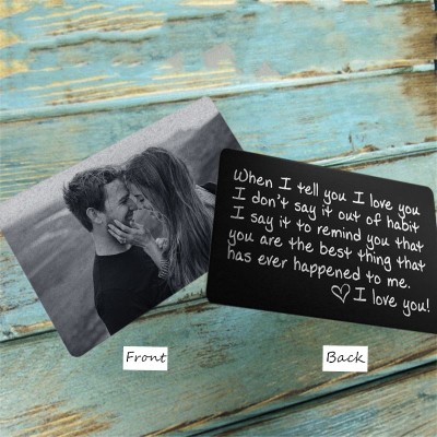 Carte de portefeuille de message personnalisée avec cadeau d'anniversaire de note d'amour photo pour lui elle