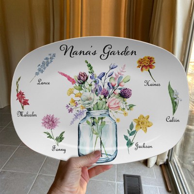 Assiette de jardin Rosefeels Nana assiette de fleurs personnalisée pour le mois de naissance avec nom de petits-enfants pour la fête des mères Noël