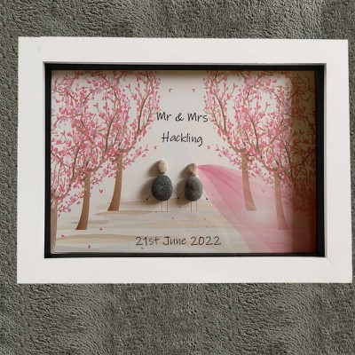 Cadre photo personnalisé art galet pour couple anniversaire de mariage Saint Valentin