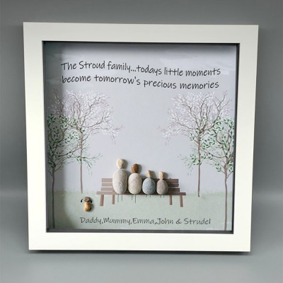 Panneau de cadre photo nominatif personnalisé art galet pour le jour de Noël en famille