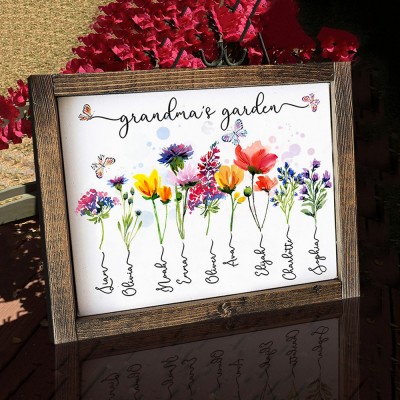 Cadre de fleur de naissance personnalisé avec noms de petits-enfants pour grand-mère maman