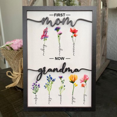 Panneau en bois de fleur de naissance personnalisé pour maman, idées cadeaux pour grand-mère
