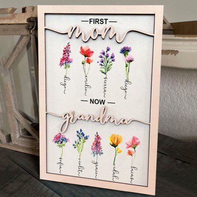 Panneau en bois de fleur de naissance personnalisé pour maman, idées cadeaux pour grand-mère