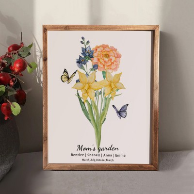 Bouquet de fleurs de naissance personnalisé pour maman, jardin, famille, signe en bois, Art avec nom d'enfant, pour noël, fête des mères