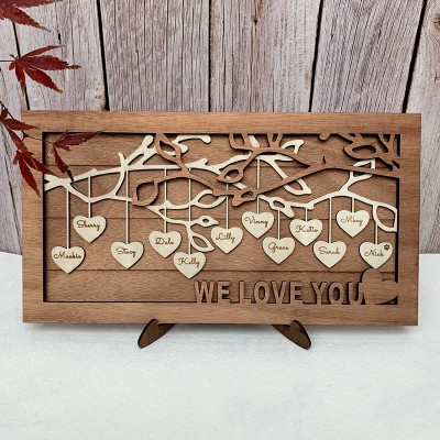 Nom de signe en bois d'arbre généalogique personnalisé gravé cadeau de Noël de décoration murale à la maison