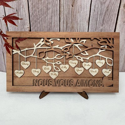 Nom de signe en bois d'arbre généalogique personnalisé gravé cadeau de Noël de décoration murale à la maison