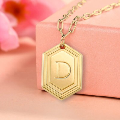 Placage en or 18 carats personnalisé gravé pendentif initial lien chaîne collier superposition de breloques cadeau pour elle