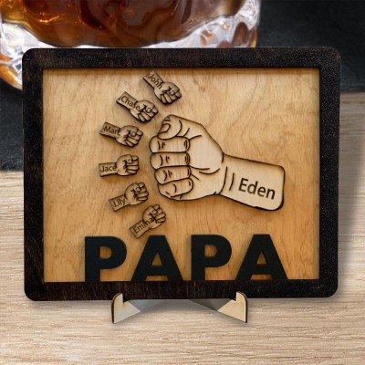 Coup de poing personnalisé pour papa et enfants, avec cadre de nom, signe pour la fête des pères