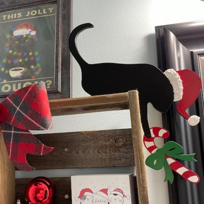 Décoration de porte de chat de noël avec baies de houx, signe de noël, décoration de maison pour les vacances