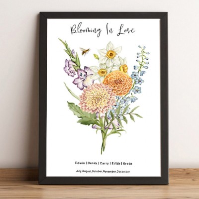 Blooming In Love Naissance Fleur Famille Bouquet Bois Signe Art Avec Nom Des Enfants Pour Le Jour De Noël Idées Cadeaux