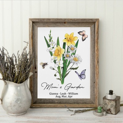 Bouquet de fleurs de naissance personnalisé pour maman, jardin, famille, signe en bois, Art avec nom d'enfant, idées cadeaux pour le jour de noël