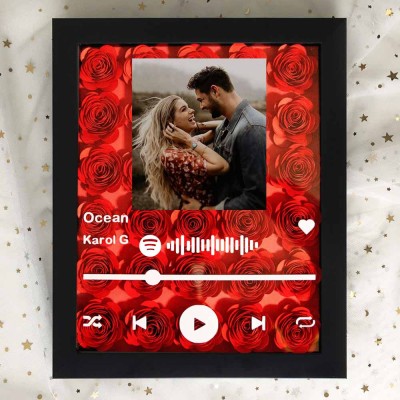 Boîte à ombres à fleurs Spotify personnalisée avec photo de couple pour anniversaire de mariage Saint-Valentin