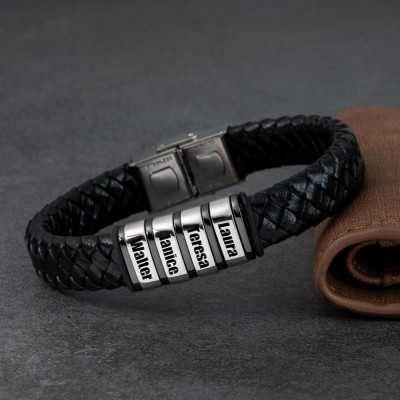 Bracelet Homme Avec Perles Personnalisées Avec Gravure Cadeau D'anniversaire De Noël Pour Papa Mari Petit Ami