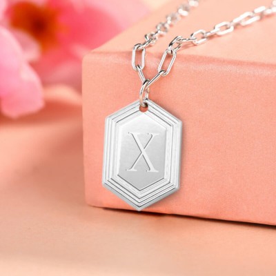 Argent personnalisé gravé pendentif initiale lien chaîne collier superposition de breloques cadeau pour elle