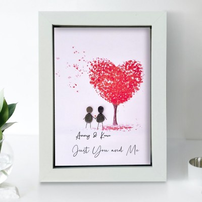 Cadre photo personnalisé art galet pour couple anniversaire de mariage Saint Valentin