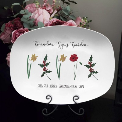 Plateau de fleurs personnalisé pour le mois de naissance avec des noms pour maman famille grand-mère
