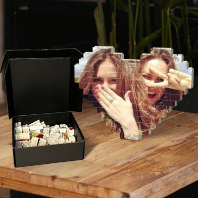 Rosefeels - Bloc photo personnalisé en forme de cœur, puzzle de briques de construction, cadeau pour une amie, une sœur