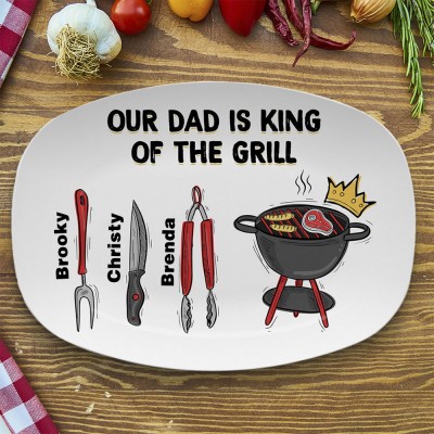 Assiette de barbecue personnalisée avec le nom des enfants pour la fête des pères, notre père est le roi des grillades