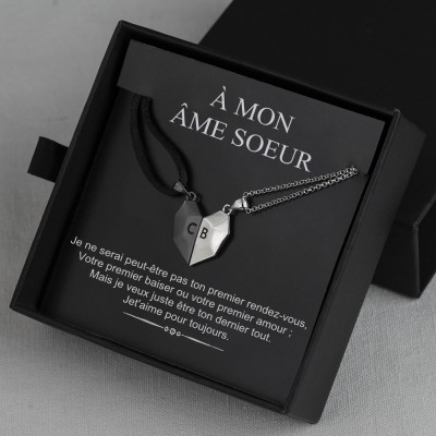 Collier prénom en forme de coeur Interattraction magnétique personnalisé 2 pièces Saint Valentin à mon âme sœur