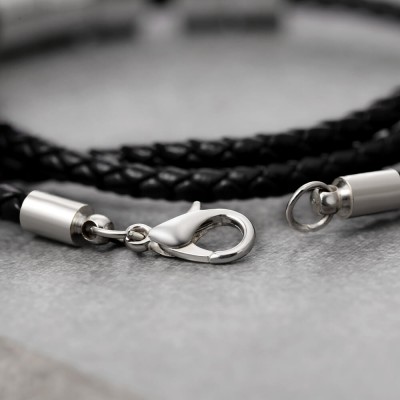 Personnalisé 1-10 Perles Gravure Nom Bracelet En Cuir Noir Cadeaux Pour Lui