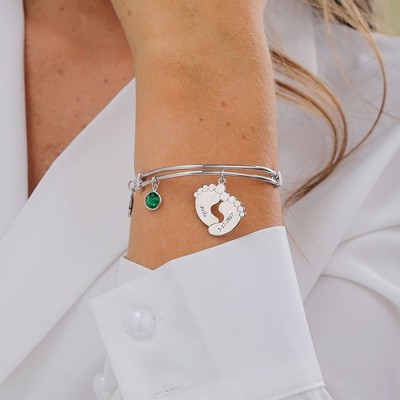 Bracelet de nom de charme personnalisé avec des cadeaux d'anniversaire de pierre de naissance pour elle