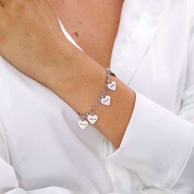 Bracelets de nom gravés par coeur personnalisé avec 1-10 cadeaux d'amour de charmes pour elle