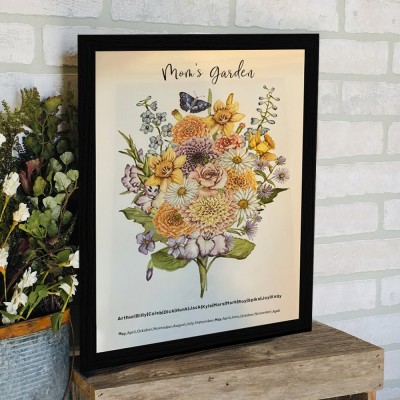 Bouquet de famille de fleurs de naissance personnalisé, signe en bois, art avec nom d'enfant, idées cadeaux pour le jour de noël