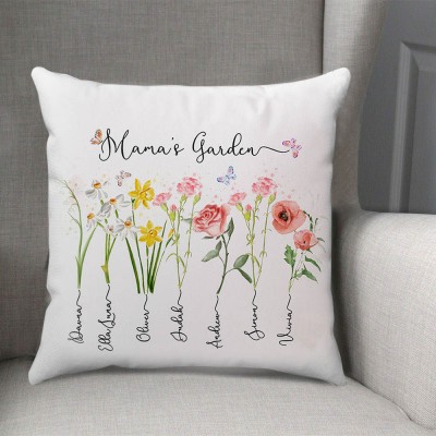 Rosefeels coussin de jardin personnalisé pour maman mois de naissance fleur avec nom d'enfant pour maman jour de Noël