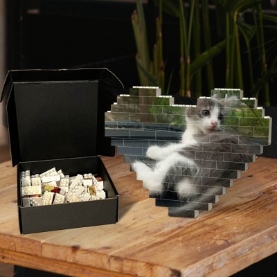 Rosefeels - Bloc photo personnalisé en forme de cœur, puzzle, brique de construction, cadeau pour chat de compagnie