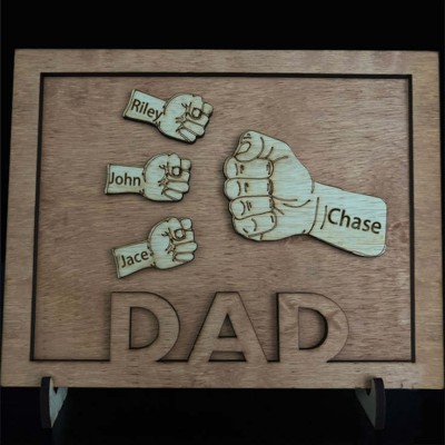 Personnalisé papa et enfants Fist Bump avec nom cadre panneau pour la fête des pères