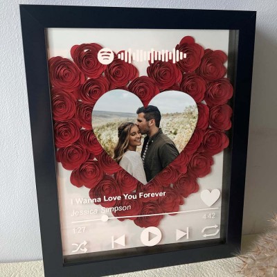 Boîte à ombres à fleurs Spotify personnalisée avec photo de couple pour anniversaire de mariage Saint-Valentin