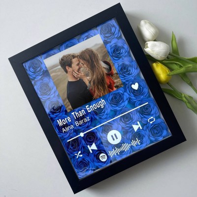 Boîte à ombres à fleurs Spotify personnalisée avec photo de couple pour anniversaire de mariage Saint-Valentin