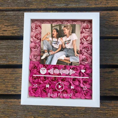 Boîte à ombres à fleurs Spotify personnalisée avec la photo de vos meilleurs amis pour la fête de la Saint-Valentin