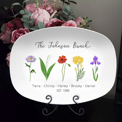 Plateau de fleurs personnalisé pour le mois de naissance avec des noms pour maman famille grand-mère