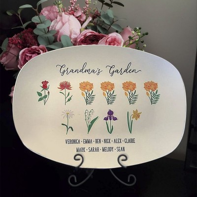 Plateau de fleurs personnalisé pour le mois de naissance avec noms pour maman famille jardin de grand-mère