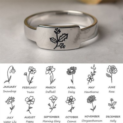 Cadeau personnalisé de bague de mois de fleur de naissance de famille pour elle