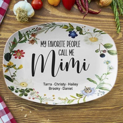 Plateau personnalisé My Favorite People Call Me Mimi pour grand-mère avec le nom de petits-enfants