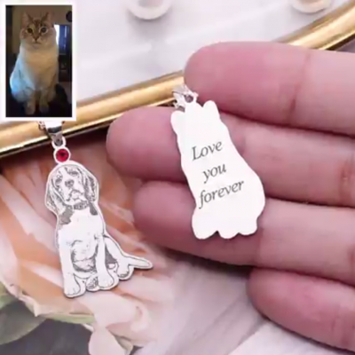 Collier photo personnalisé chats chien avec pierre de naissance