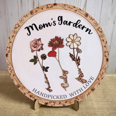 Panneau en bois de fleur de naissance de jardin de maman personnalisé avec des noms d'enfants pour la fête des mères et noël