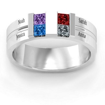 S925 en argent sterling personnalisé Leonidas Grooved Birthstone Ring