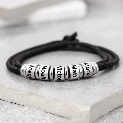  Bracelet de perles de nom gravé personnalisé pour homme avec 1-10 perles