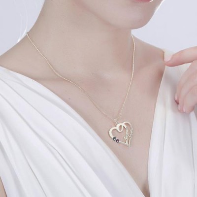 Collier de noms de coeur de couples avec des pierres de naissance