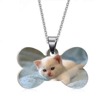 Collier photo couleur en forme d'os de chien