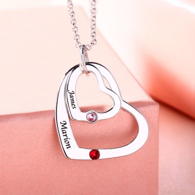 Collier coeur flottant en coeur avec pierres de naissance